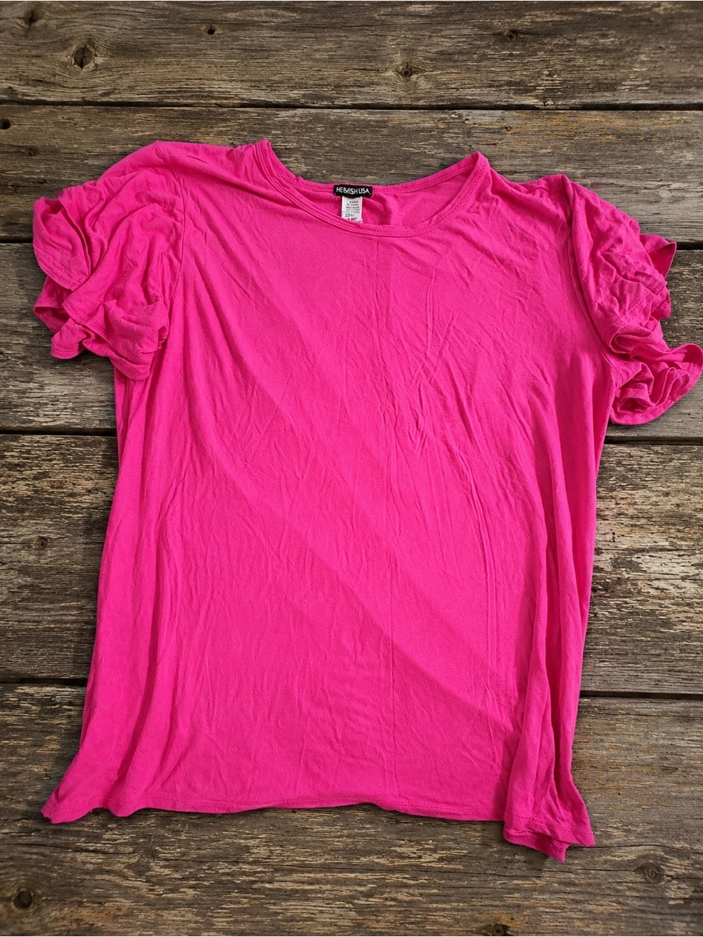 HEIMISH USA Hot Pink Ruffle Sleeve Women's Top